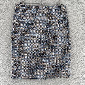 Talbots Skirt Womens 2 Petite Blue Multicolor Tweed Wool Blend Pencil Above Knee